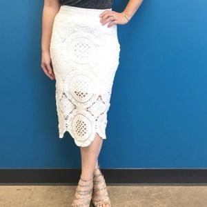 Off white lace midi pencil skirt