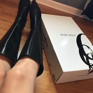 NINE WEST KITTEN HEEL LEATHER BOOTS