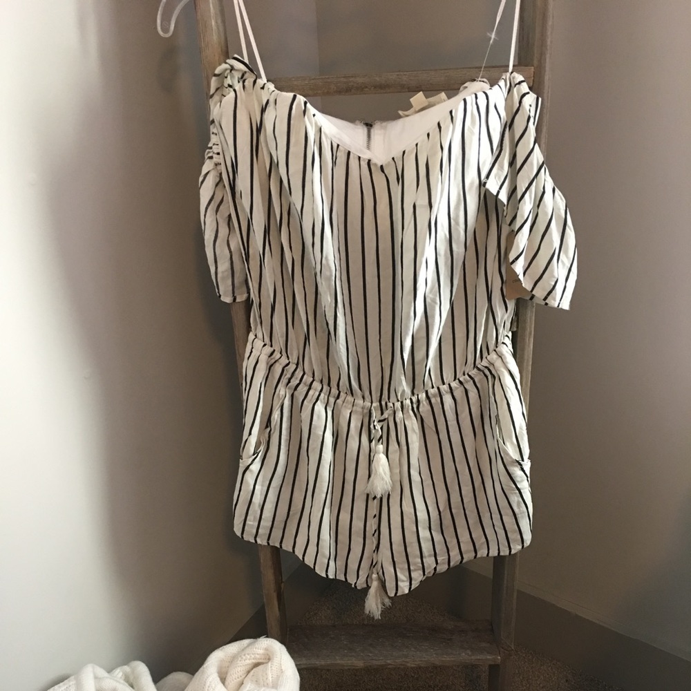 Striped Romper • Off the Shoulder • w/ Tassel