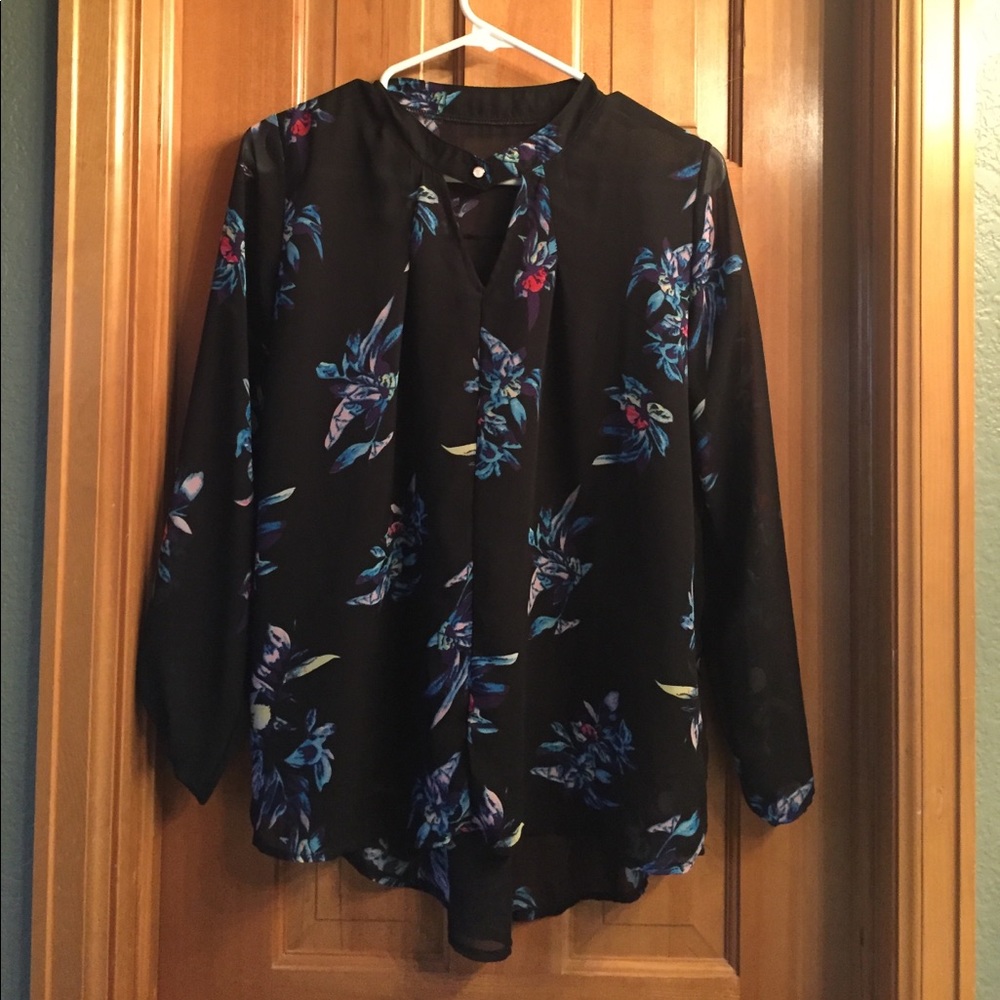 Black Floral Long Sleeve Blouse