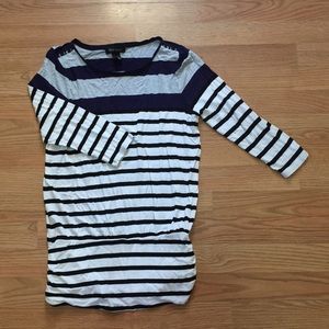 White and blue striped shirt with fitted waist