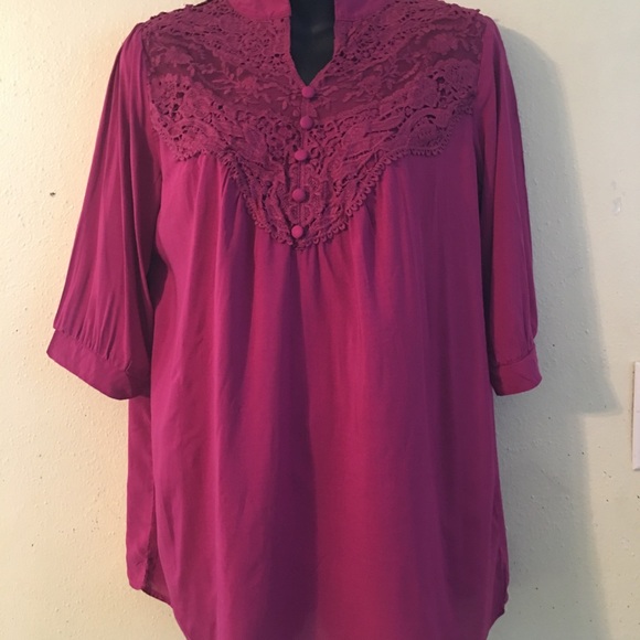 Teng yue wine burgundy maroon lace peasant med new - Picture 1 of 7