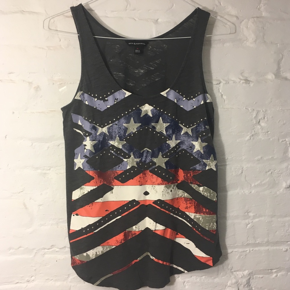 Rock & Republic Distressed American Flag Tank