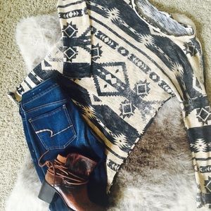 Aztec cream and navy sweater