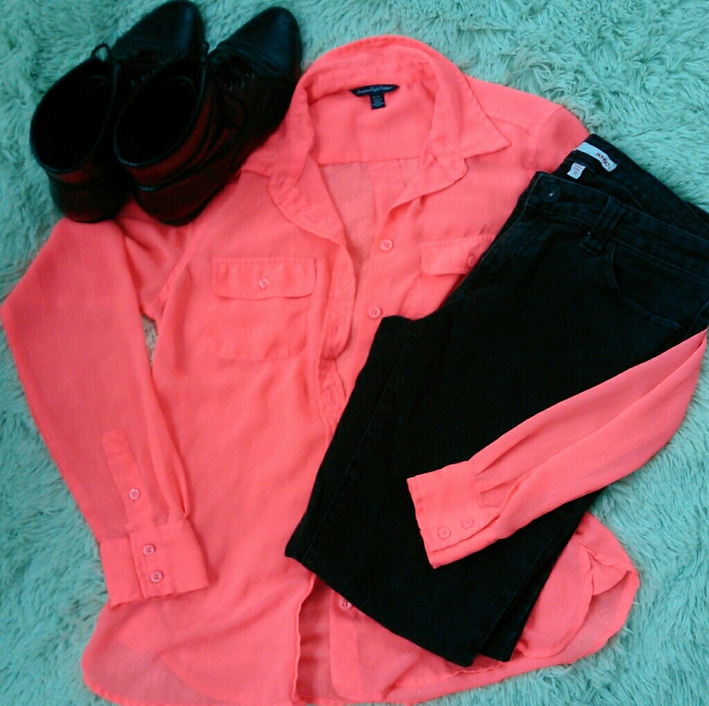 Hot Pink Sheer Button Up