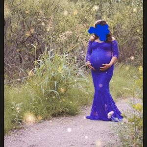 Blue lace mermaid style maternity dress