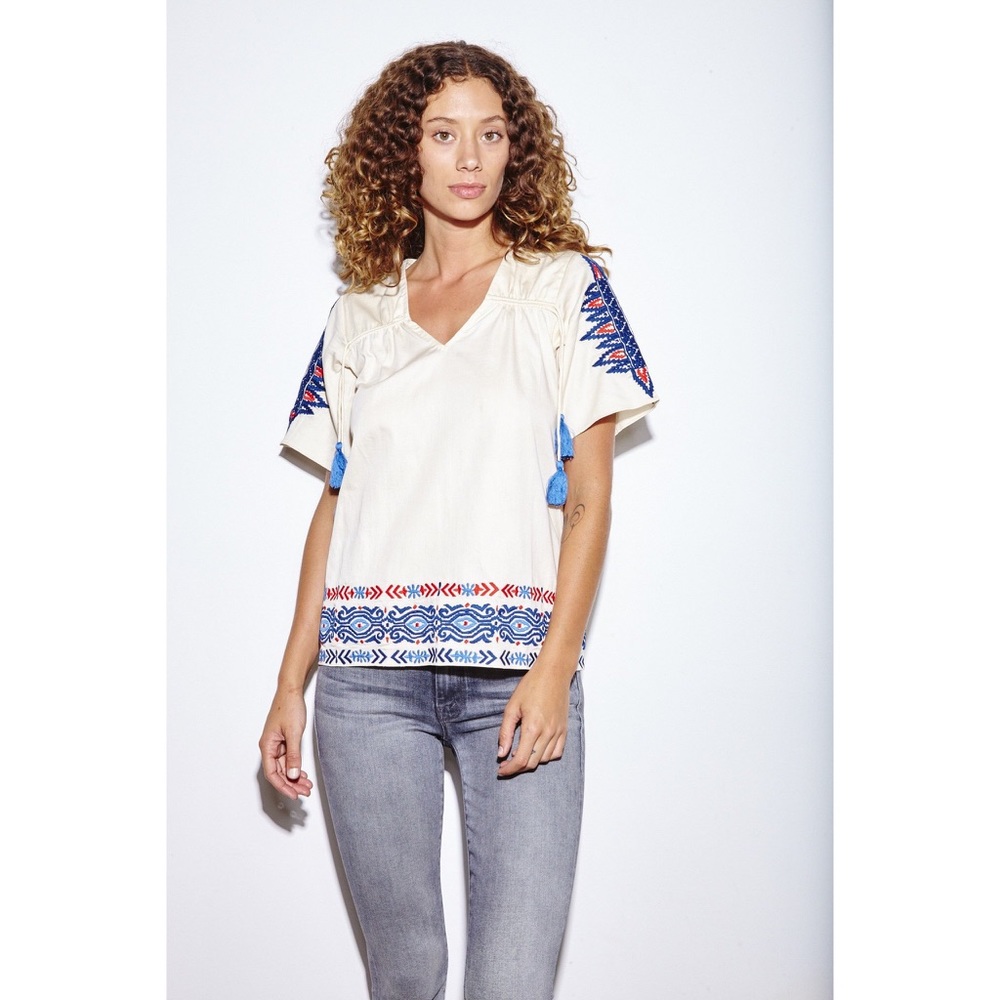 Anthropologie Pepin Embroidered Top