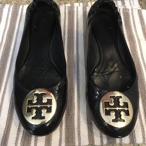 Patent Leather Navy Tory Burch Flats w/ Gold Logo