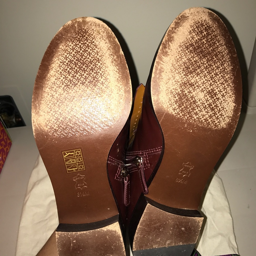 Tory Burch Hyde Low Heel Burgundy Booties - Picture 3 of 5