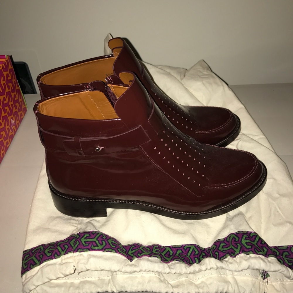 Tory Burch Hyde Low Heel Burgundy Booties - Picture 4 of 5