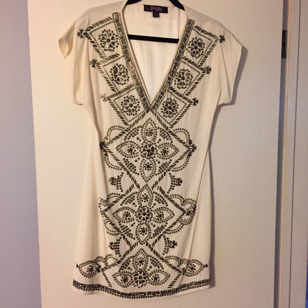 Hale Bob cream sequined silk blend dress size S
