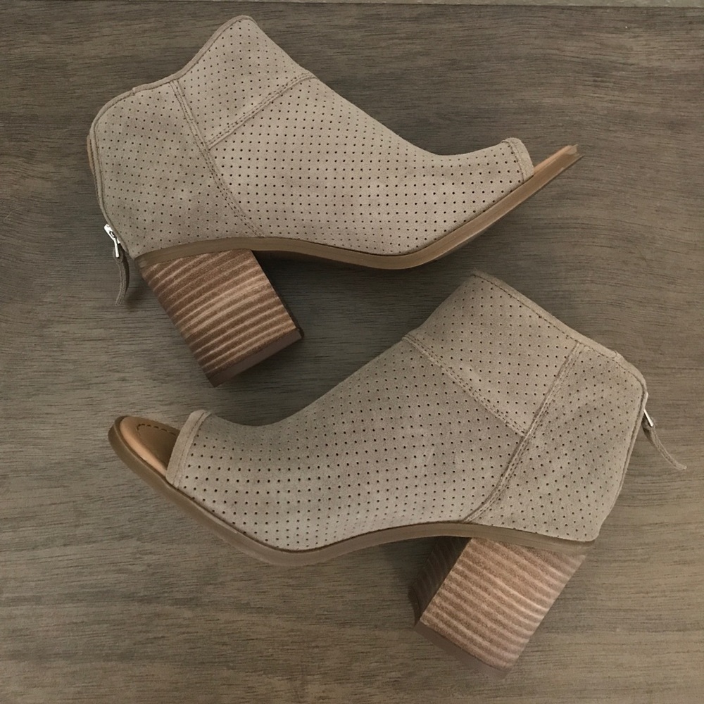 Franco Sarto Suede Goldie peep toe ankle boots