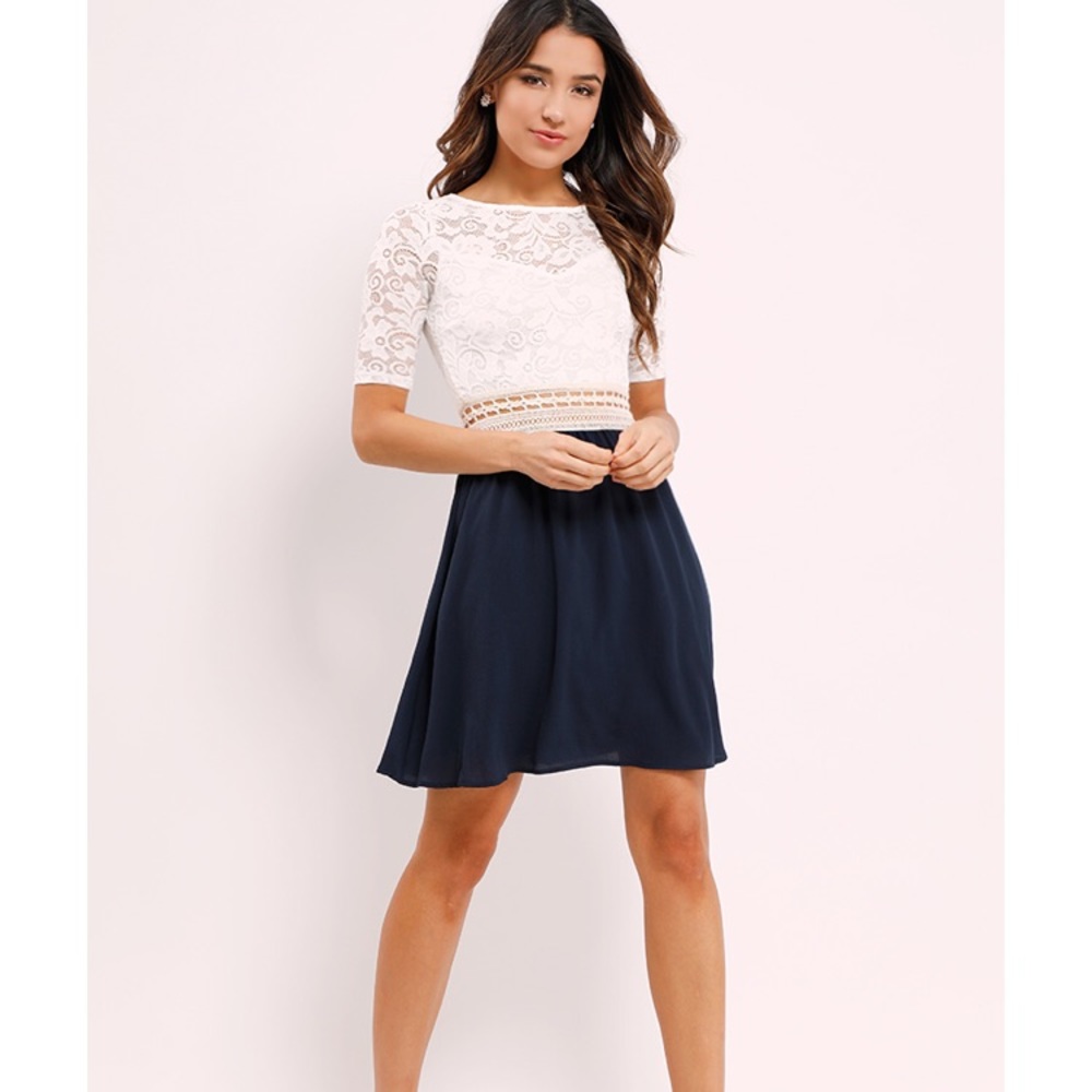 Crochet-Trimmed Floral Lace Dress from papaya