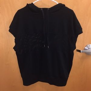 Black Mesh Sleeveless Hoodie