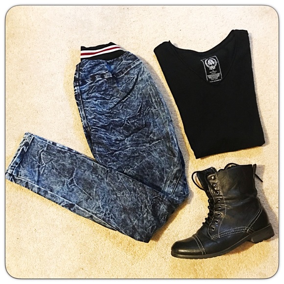 Distressed Denim Acid Legging Jegging SM - Picture 5 of 6