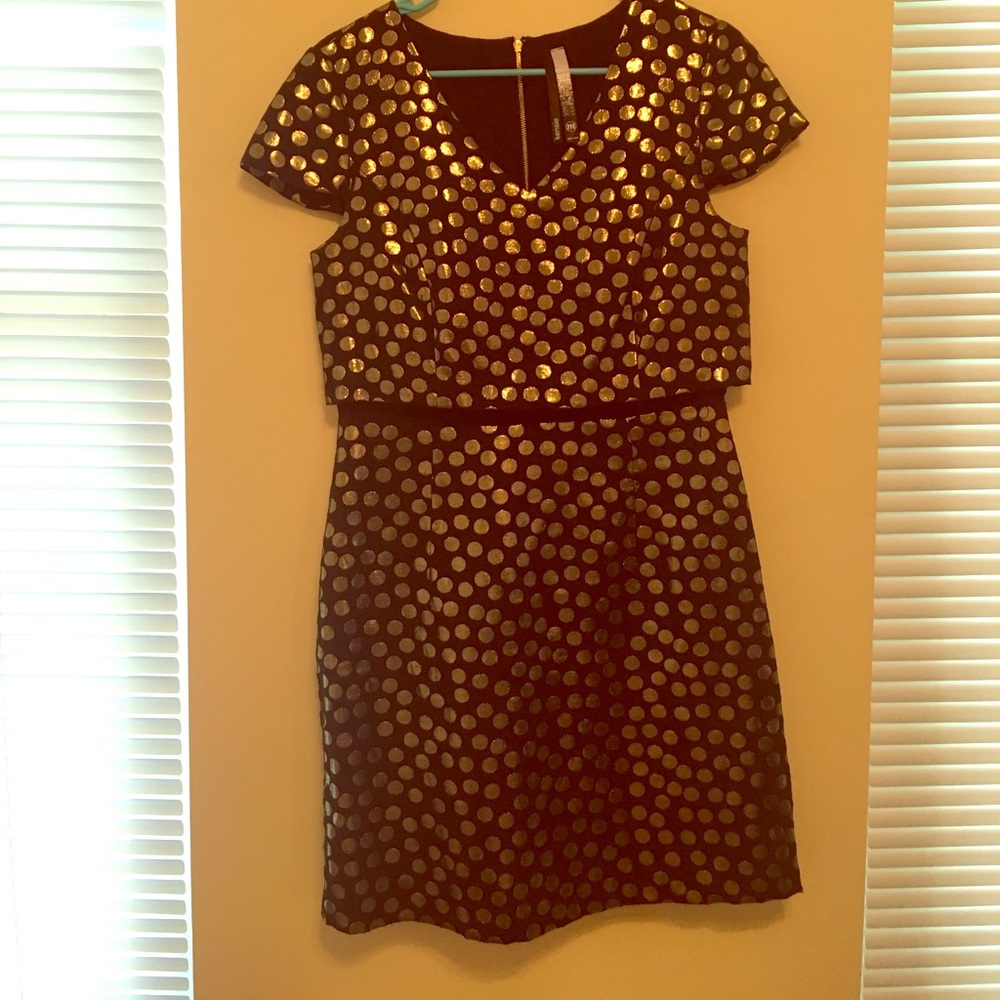 Black and gold polka dot dress