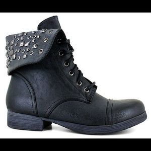 Charcoal Grey Studded Combat Boots