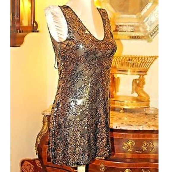 Express Dresses & Skirts - Express Black & Gold Metallic Sequin Dress