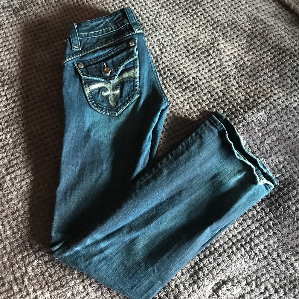 Dark little distressed Rock revival boot cut 28