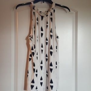 White with black design halter swing top