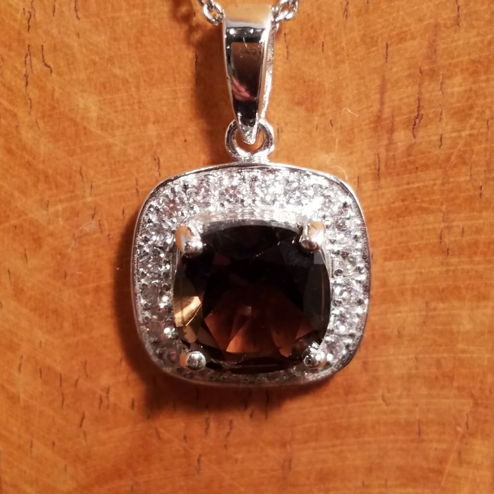 Sterling silver Smokey Quartz with cz