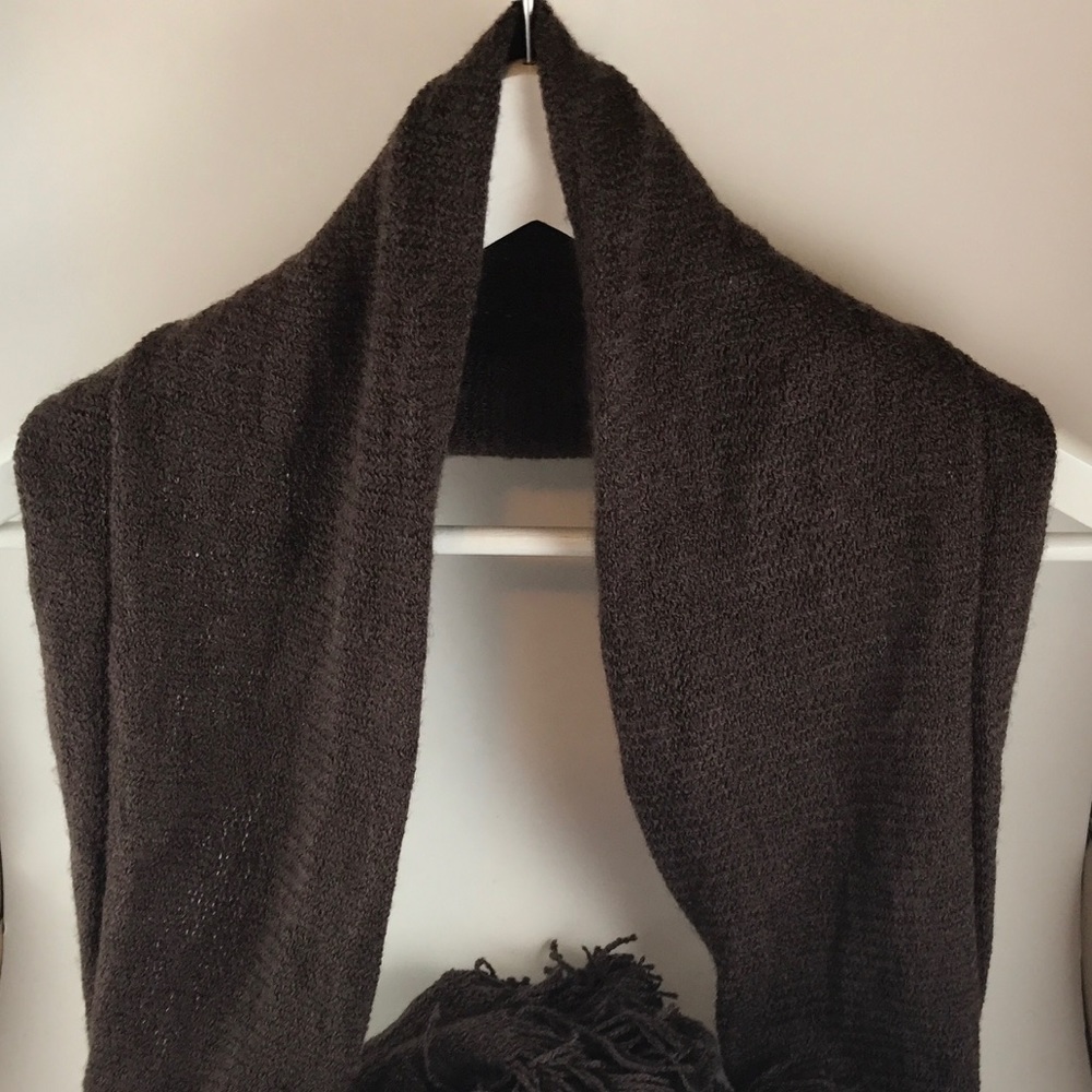 Chocolate Knit Scarf with Puff Balls