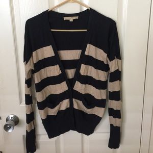 LOFT Navy and Tan Striped Sweater