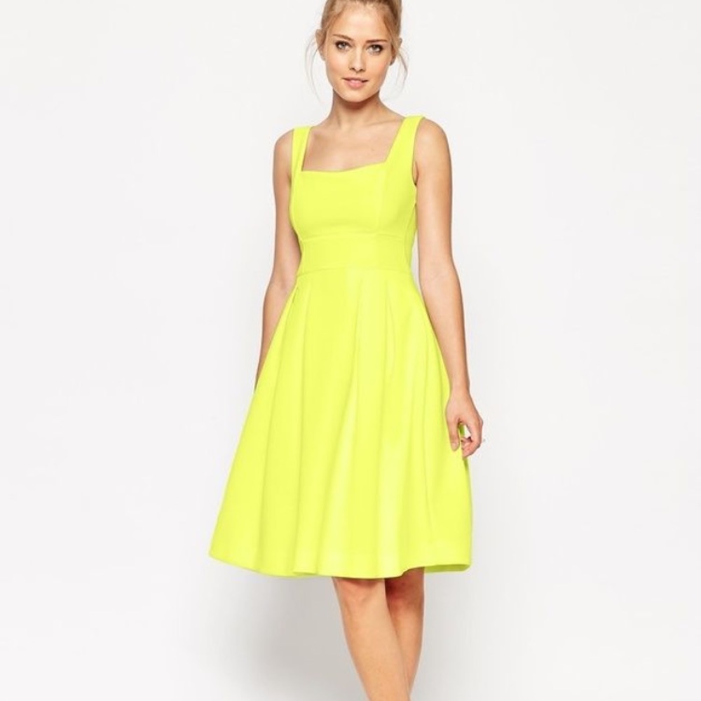 Lime green Asos skater dress.