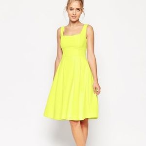 Lime green Asos skater dress.