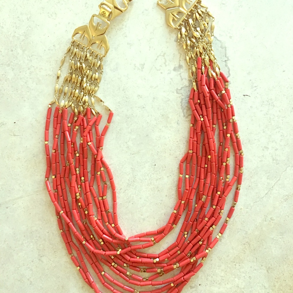 Stella & Dot Coral and Gold multilayer necklace
