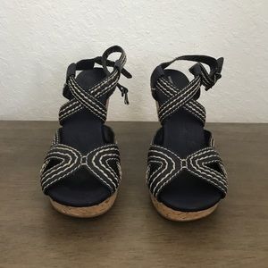 BR navy leather wedge sandals NWOB