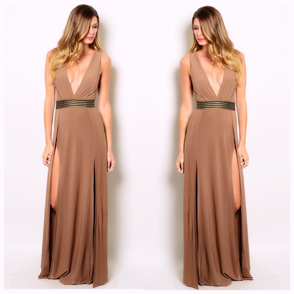 🆕 Splendide Double Slit Mocha Dress - Picture 2 of 7