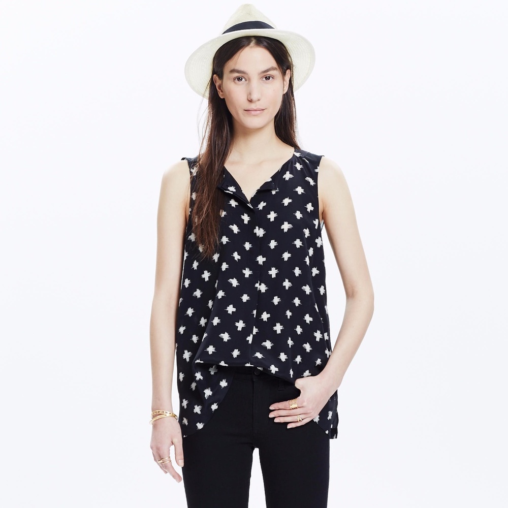 Madewell Silk Composition Tank, Strokedash, Small