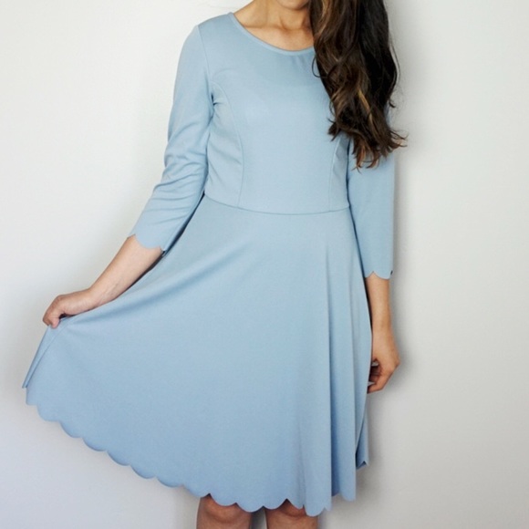 Dusty Blue Scallop Dress - Picture 1 of 3