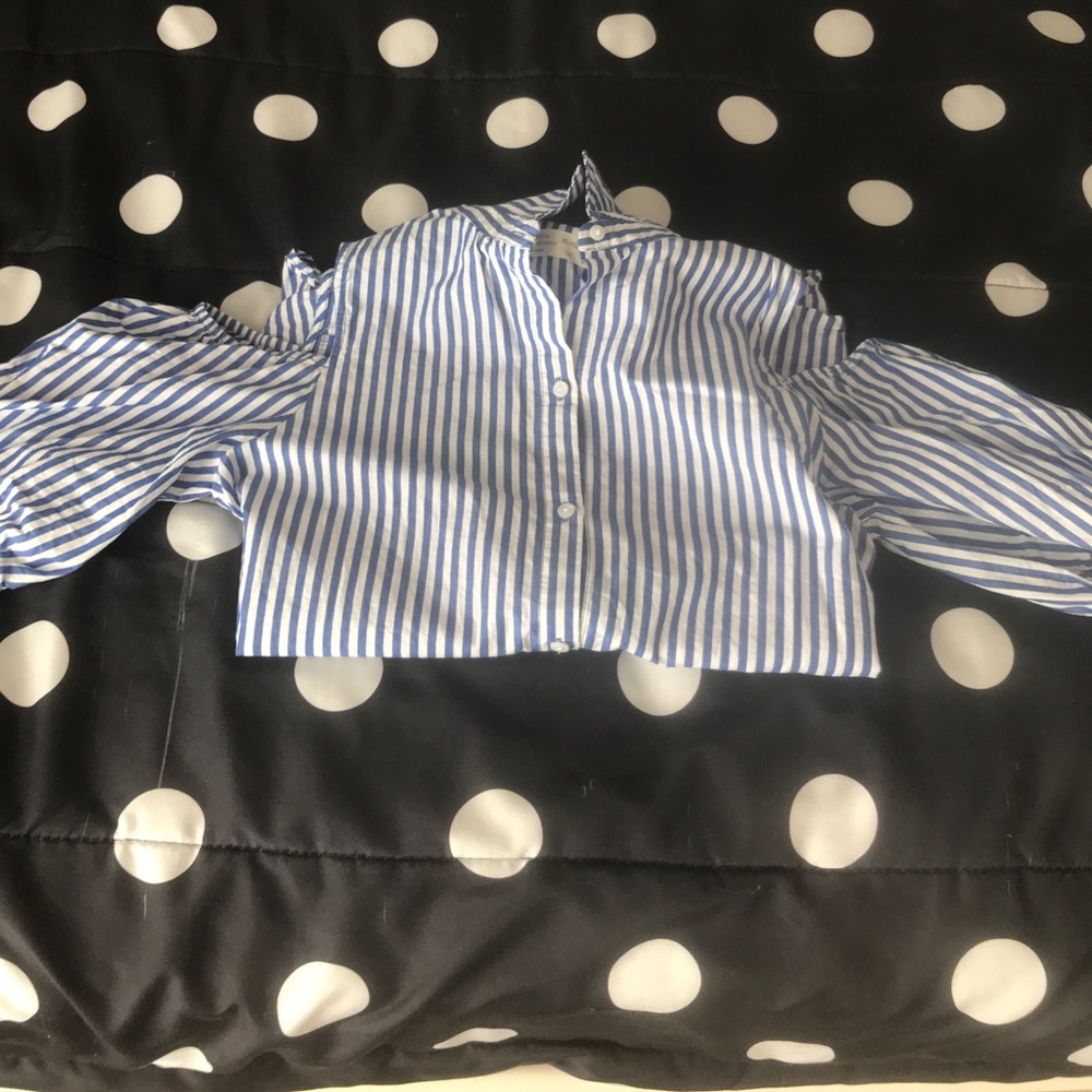 Blue and white striped button-down shirt