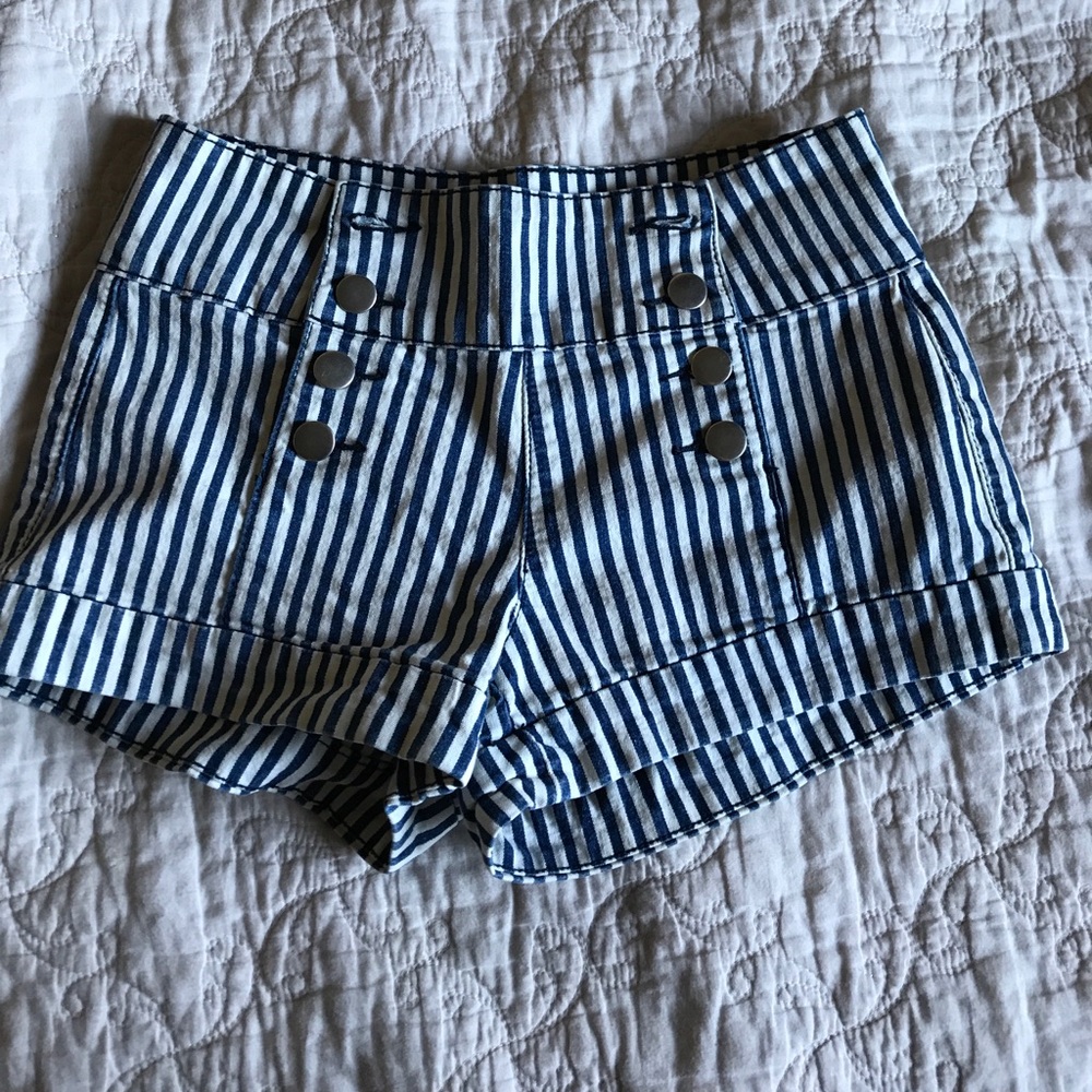 Blue and black pinstripe shorts