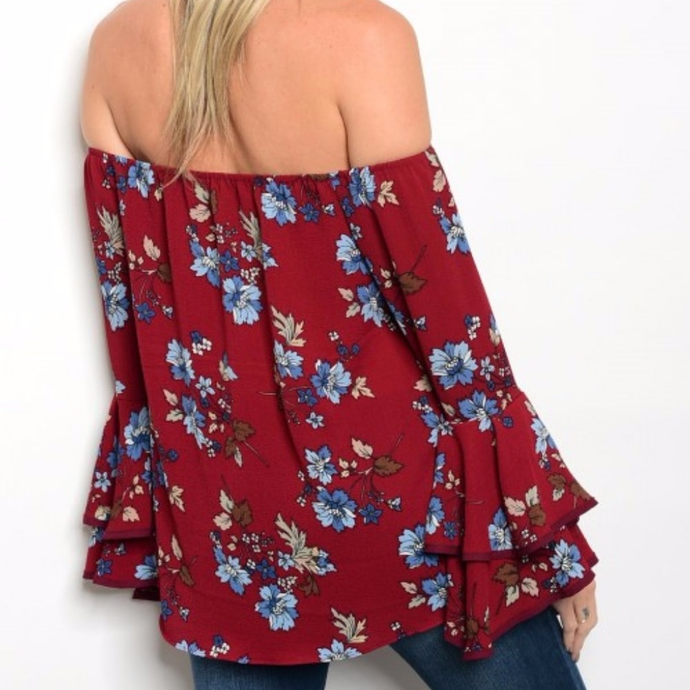 ■LAST 1■BURGUNDY FLORAL PRINT BLOUSE - Picture 2 of 2