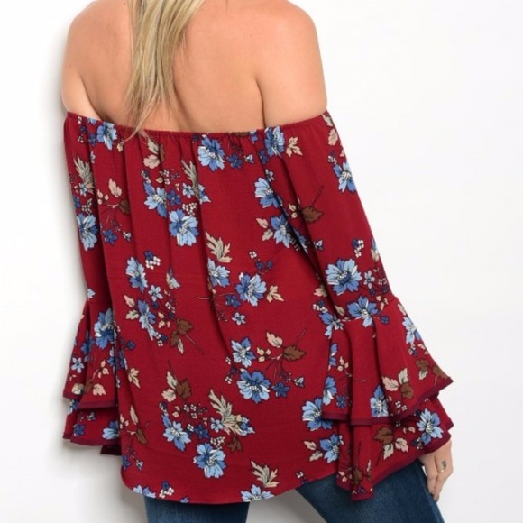 ■LAST 1■BURGUNDY FLORAL PRINT BLOUSE - Picture 2 of 2