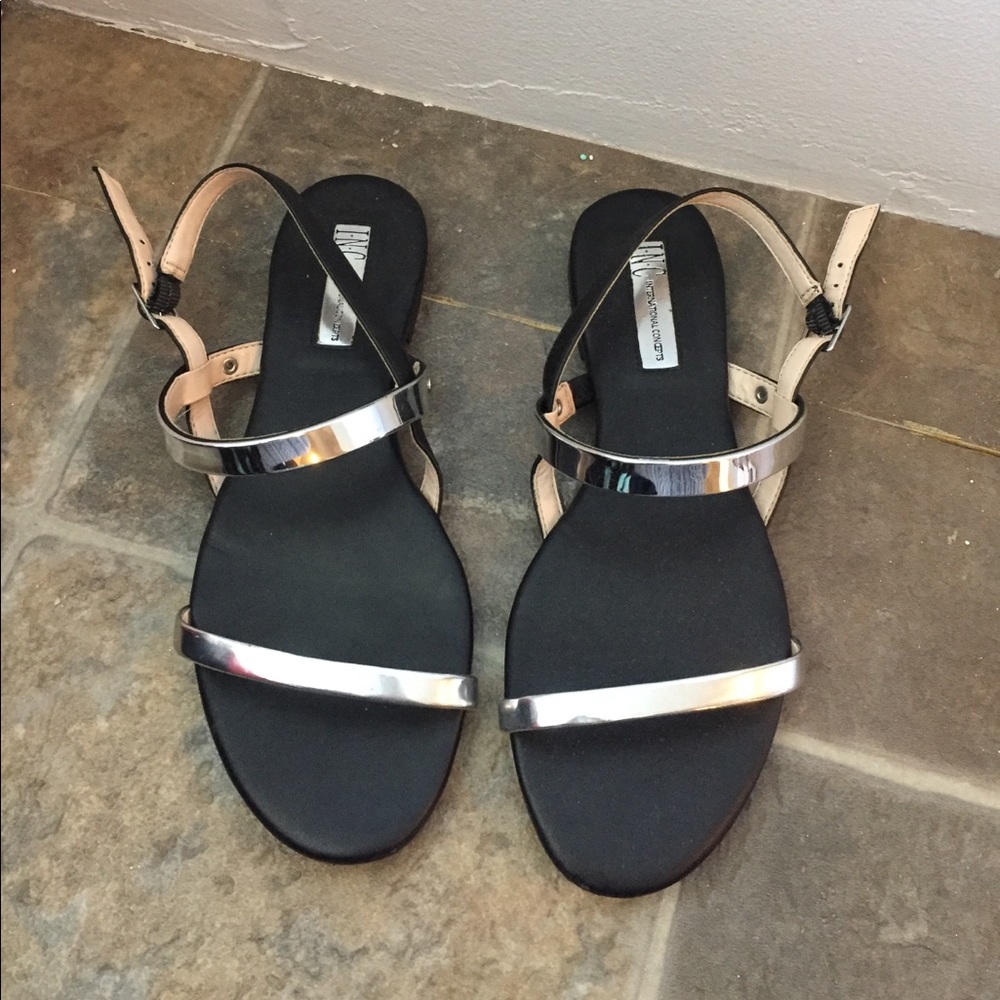 INC silver and and black sandals