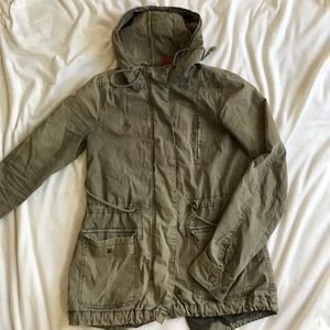Women's army style zip up jacket with hood