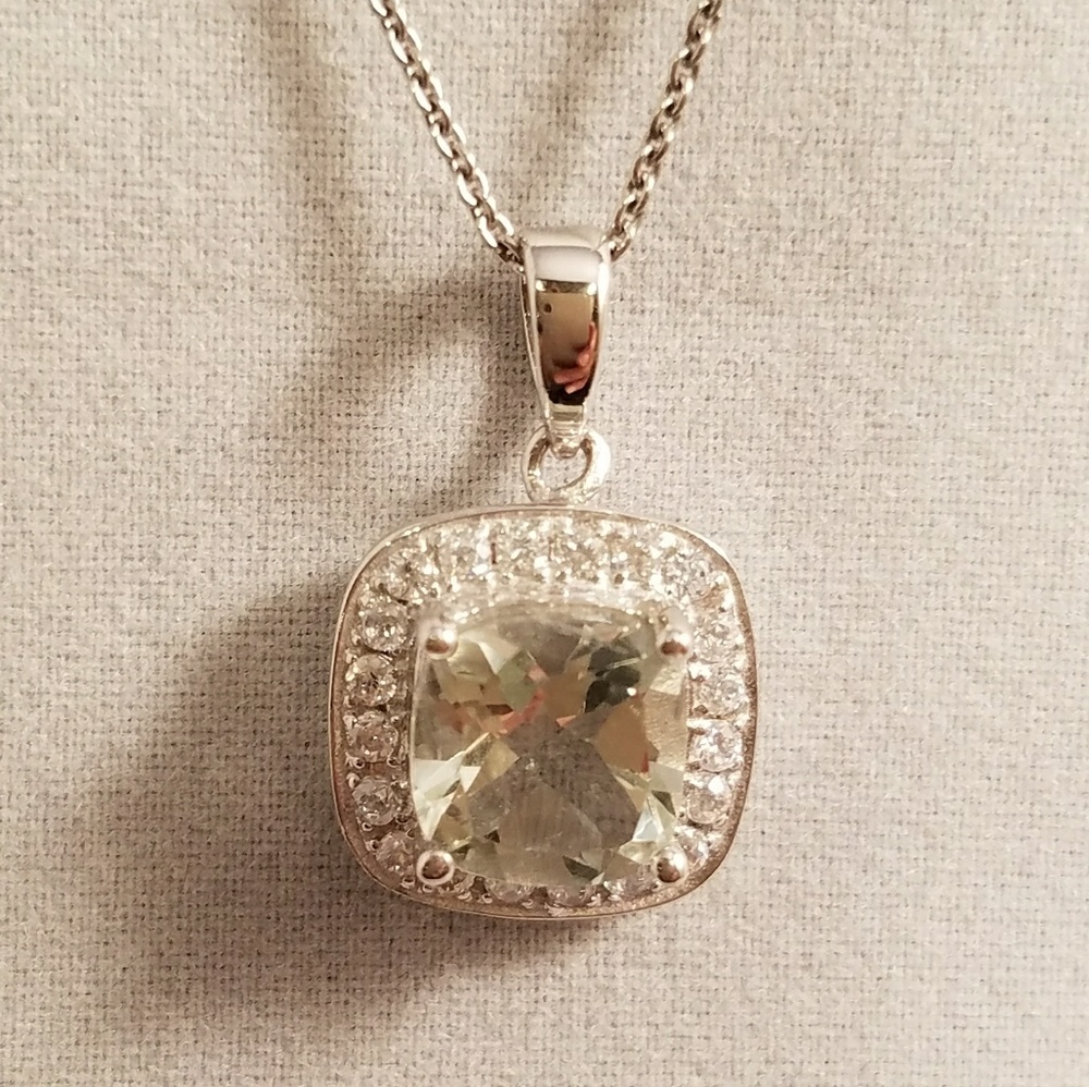 Sterling silver Green Amethyst cushion cut