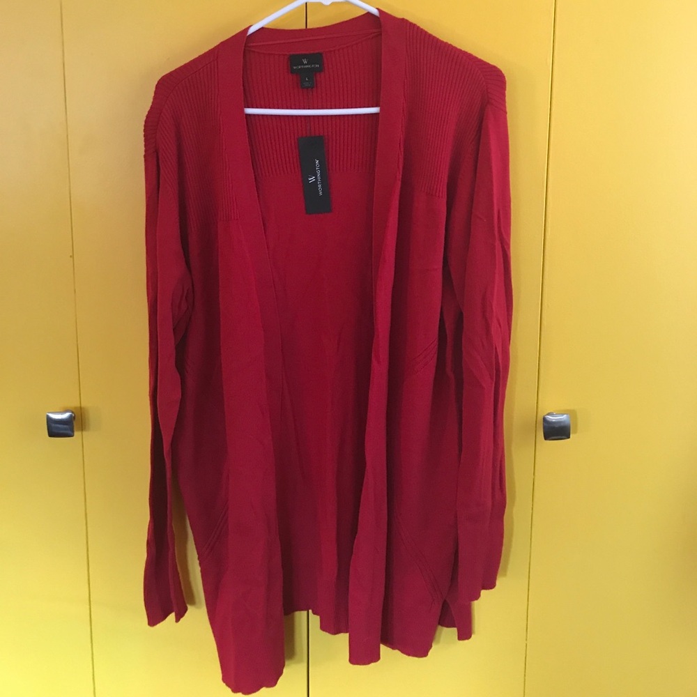 Long red cardigan