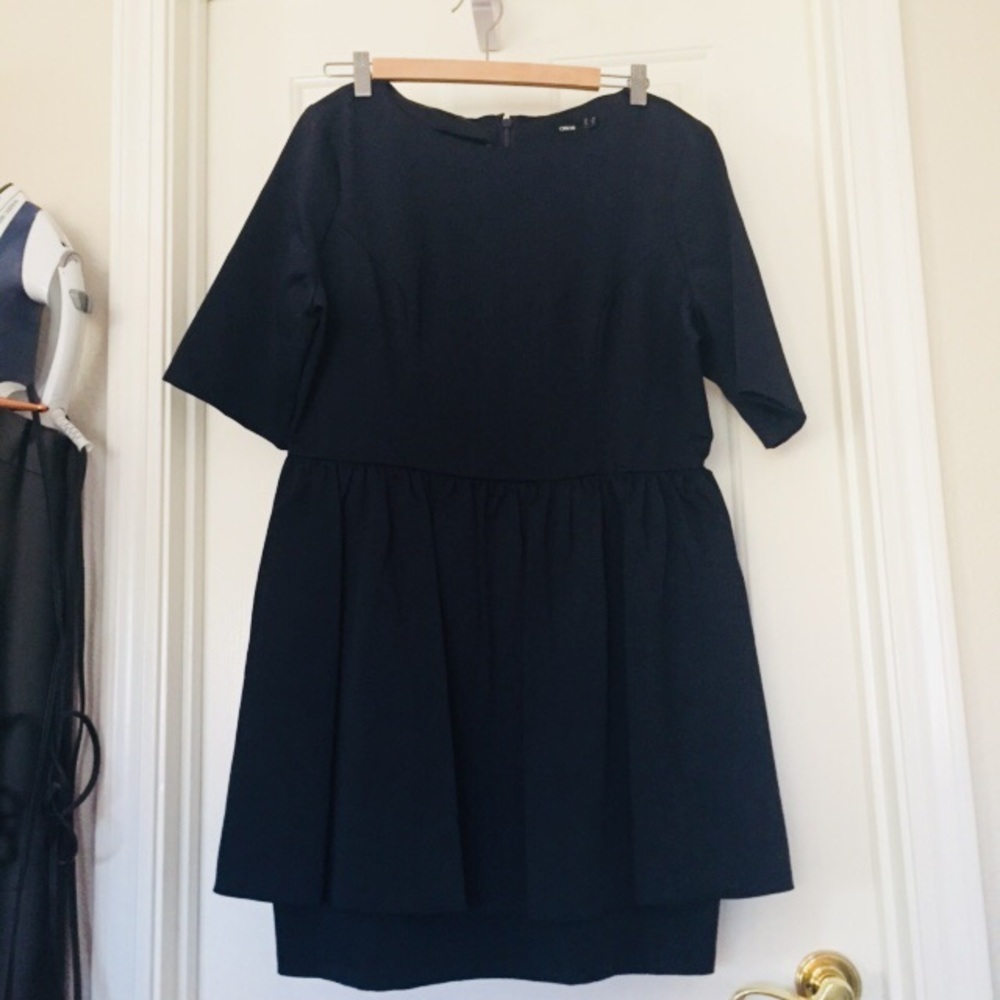 ASOS navy blue peplum short sleeve dress.