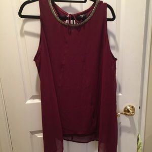 EUC-Alfani 2x Merlot chiffon-like tank w/beads