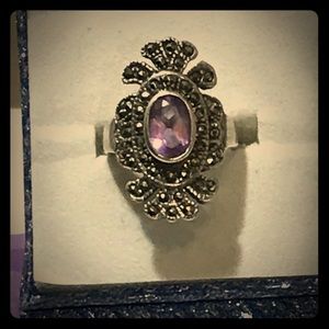 Vintage Amethyst Marcasite Victorian Gothic ring