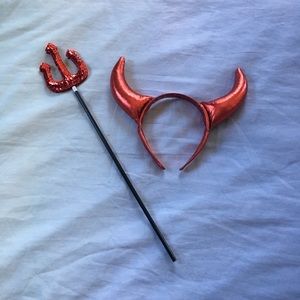 Devil horns and pitch fork. Halloween costume