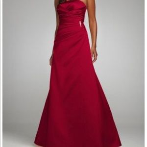 David’s bridal strapless satin side drape dress