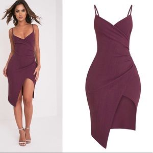 Pretty Little Thing Aubergine Wrap Midi Dress