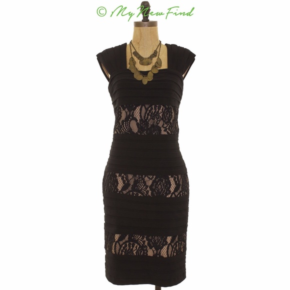 ADRIANNA PAPELL LACE INSET STRIPED DRESS - Picture 1 of 3