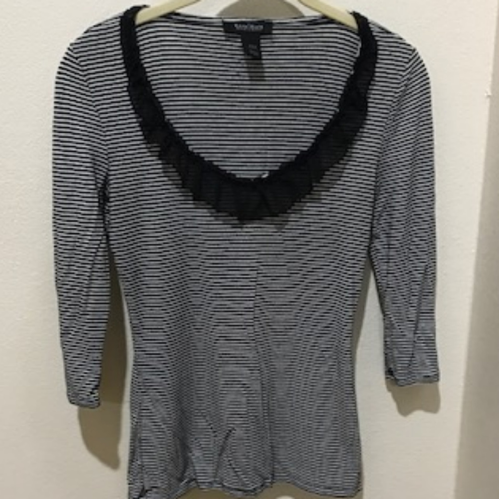 White House Black Market Striped Ruffle Blouse